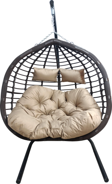 Для сайта АКЦИЯ Подвесное кресло SELENA (экоротанг: Трубка 10-13 мм темно-коричневый, корзина: Цельносварной, опора: Сталь Чёрный, подушка: Oxford бежевый)