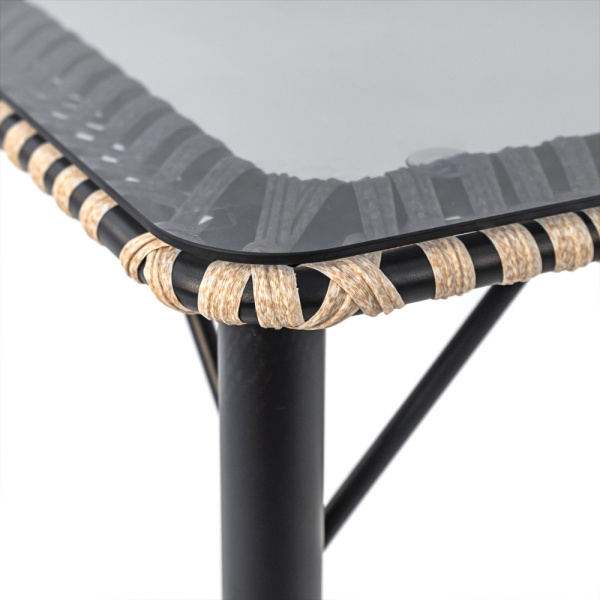 Стол обеденный TINTO (st) со стеклом (180х100хH76, Эрба плессе жемчуг, Сталь, Разборный, Стекло закаленное 6 мм)