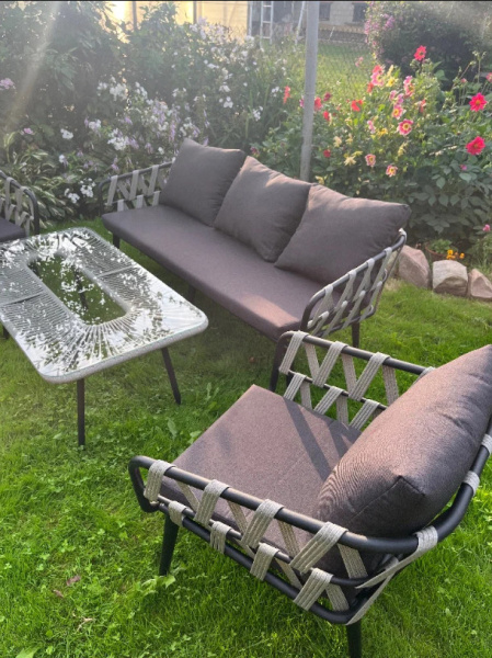 Стол журнальный NUAR|LUNA со стеклом (110х61хН46, Эрба стейпл графит, Сталь, Накладное стекло закаленное 6 мм )