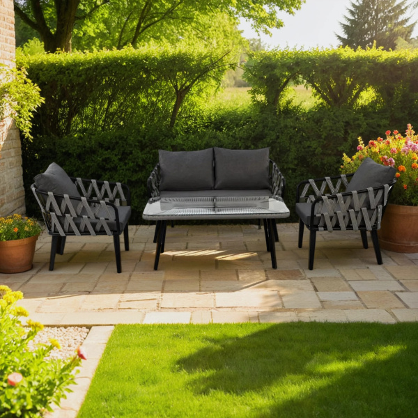 Комплект LIMA (2 кресла, диван 2-местный, стол журнальный) (Эрба стейпл графит, Сталь , estera темно-серый)