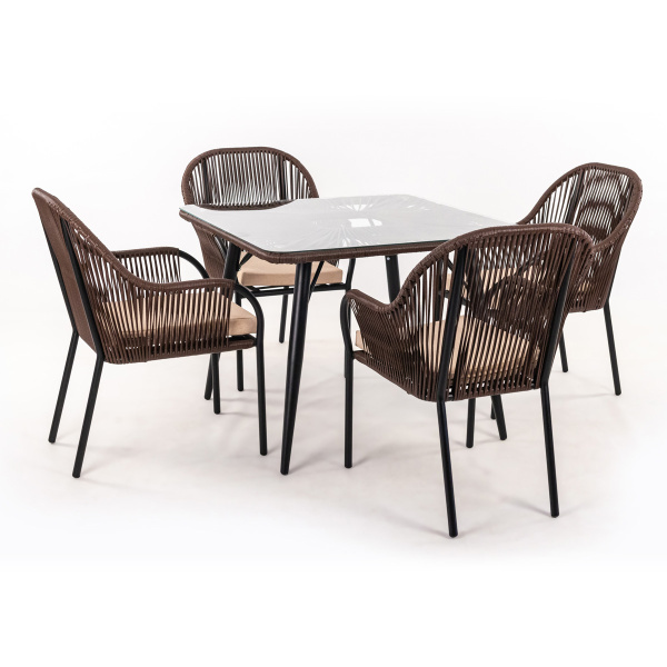 Комплект NUAR обеденный (4 стула, стол обеденный 80х80хН76)