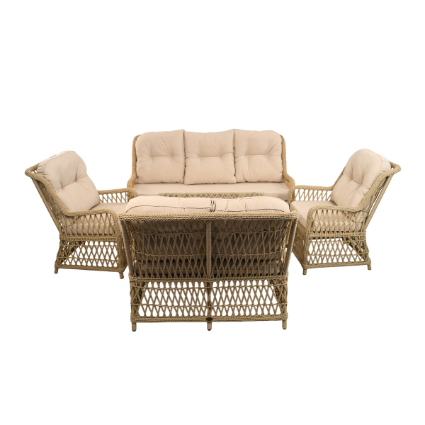 Комплект RIVIERA (Кресло 2шт, Диван 2-местный 1шт, Диван 3-местный 1шт, стол кофейный 70х110хН60) (Эрба твист грано, Алюминий , Prima песочный)